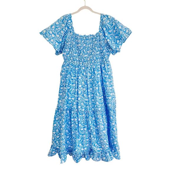 Pink City Prints Lolita Midi Dress Blue Tulip Block Print Smocked Tuckernuck - Picture 3 of 8